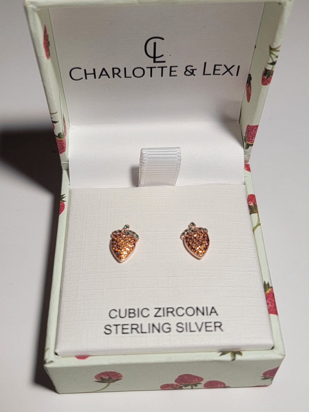 Charlotte & Lexi Rose Gold Strawberry CZ Stud Earrings - Pink